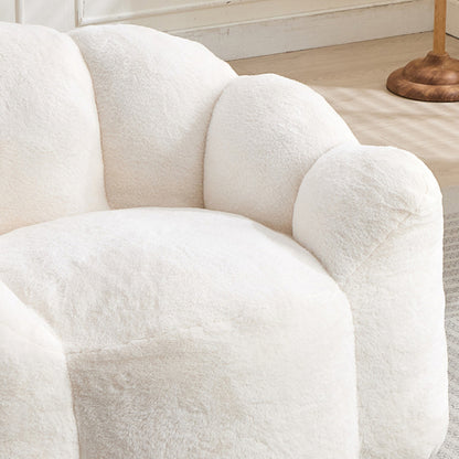 White Lotus-Shape Compression Bean Bag Sofa with Pull Ring, No Assembly