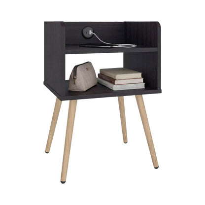 Modern Nightstand with USB Charger & 2-Tier Shelves