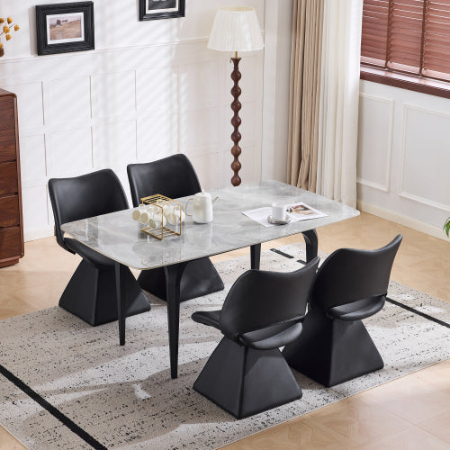 Set of 2 Swivel Dining Chairs, Black Faux Leather High Back Kitchen Chairs, Modern Accent