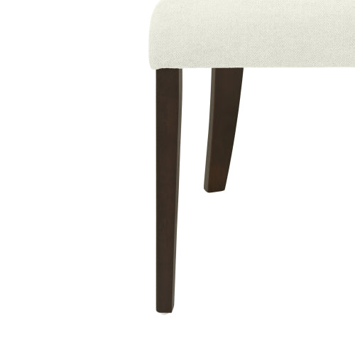 Set of 2 Dark Brown Rubberwood Open Back Dining Chairs, Minimalist Beige Upholstered Armless Kitchen Chairs
