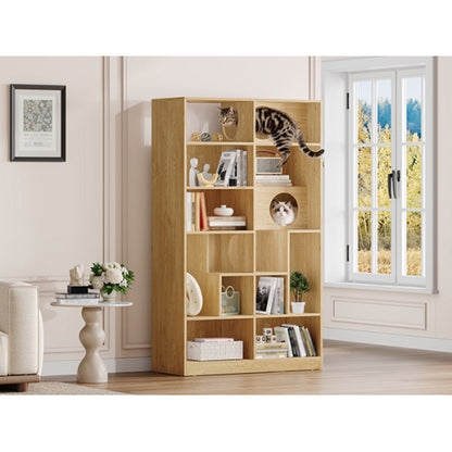 Modern Cat House Bookshelf with Storage and Litter Box Natural