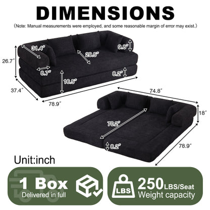 78.9 inch  Convertible Chenille Sleeper Sofa, Removable Armrest, DIY Customizable