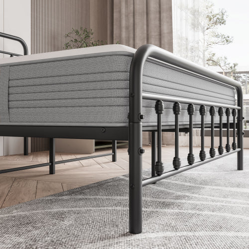 Metal Platform Bed Frame, Victorian Style Headboard/Footboard/Under Bed Storage/No Box Spring Needed/Full Size Black