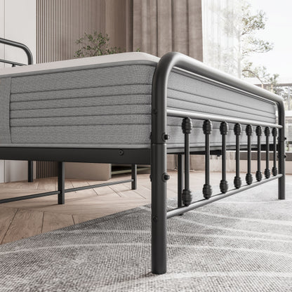 Metal Platform Bed Frame, Victorian Style Headboard/Footboard/Under Bed Storage/No Box Spring Needed/Full Size Black