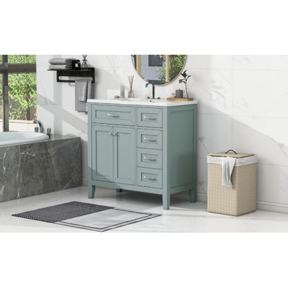 36" Bathroom Vanity with Sink Combo, Green Bathroom Cabinet with Drawers, Solid Frame and MDF Board