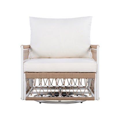 [Set of 2] 360° Swivel Bohemian Outdoor Lounge Chair with Handwoven Rope & Powder-Coated Steel Frame, Waterproof Cushions - Patio, Garden, Poolside