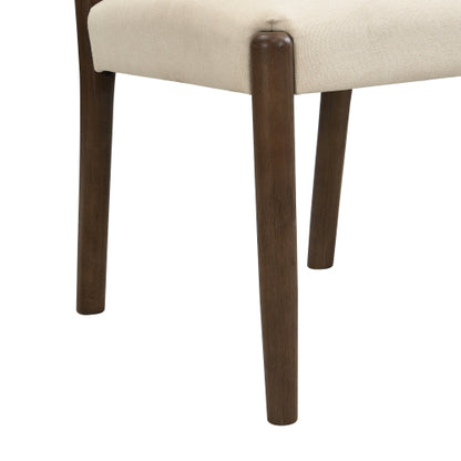 Armless Upholstered Rubberwood Dining Chairs, Set of 2, Beige/Walnut