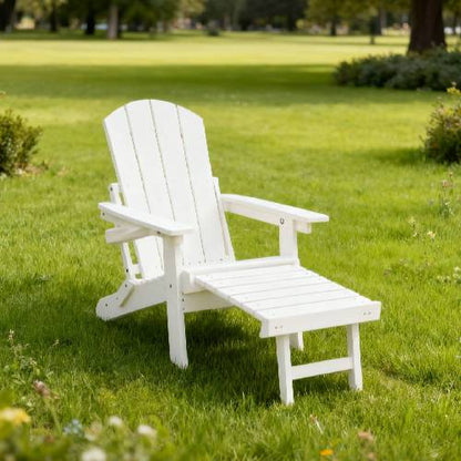 Lounge chair white color, suitable for all seasons: Outdoor lounge chair, made of sturdy HIPS material, equipped with 304 stainless steel accessories.