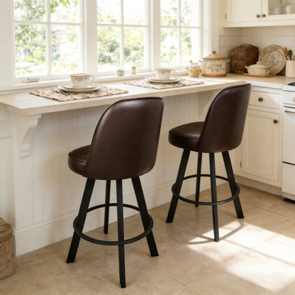2 PACK Commercial Uphostered Swivel Bucket Seat Bar Stool with Metal Frame Restaurant and Cafe Bar Seating--assembly required