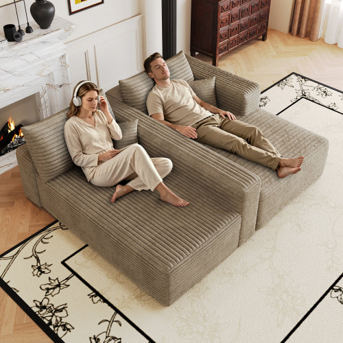 103 inch  Camel Corduroy L-Shape Cloud Sectional Sofa