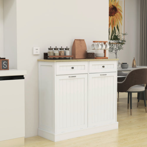 White E1 MDF Two-Drawer Hidden Tilt-out Trash Storage Cabinet