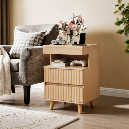 Oak 2-Drawer Nightstand with Gun Drawer & Charging Station