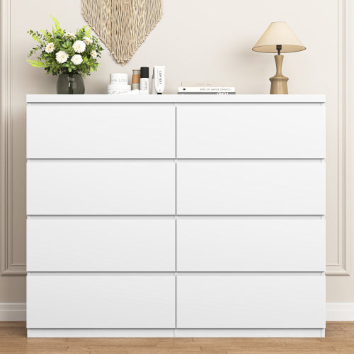 8 Drawers Dresser for Bedroom, Wood Bedroom Dresser Modern Drawer Chest, 8 Chest of Drawer, Tall Dresser for Closet, Dressers Organizer for Living Room, Closet, White