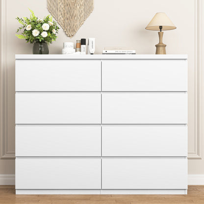 8 Drawers Dresser for Bedroom, Wood Bedroom Dresser Modern Drawer Chest, 8 Chest of Drawer, Tall Dresser for Closet, Dressers Organizer for Living Room, Closet, White