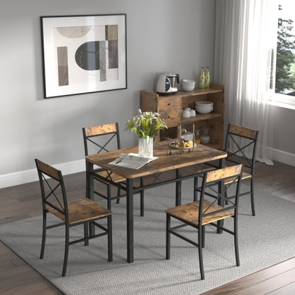 5-Piece Rustic Brown Dining Set, I-Shape Frame & 4 Reclining Chairs