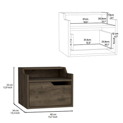 Dark Brown Dual-Tier Floating Nightstand with Drawer