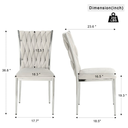 Velvet Upholstered Dining Chairs with Metal Legs, Set of 2, Light Gray