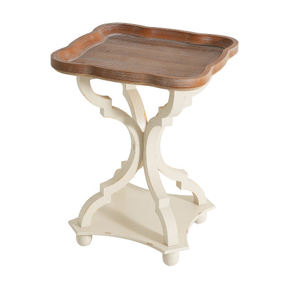 French Country Accent Table 19 Inch Hourglass Base Lipped Square Top Distressed Finish