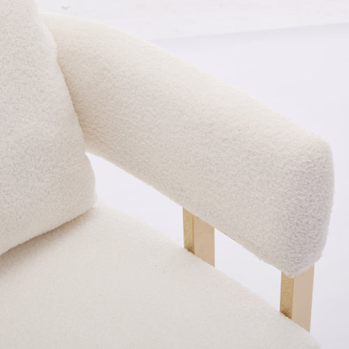 2-PCS White Teddy Fleece Accent Side Chair with Polished Gold Metal Square Legs