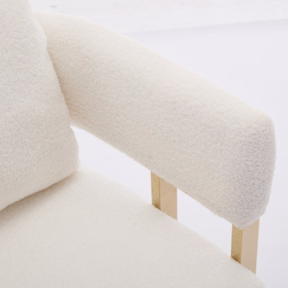 2-PCS White Teddy Fleece Accent Side Chair with Polished Gold Metal Square Legs