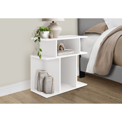 3-Tier White Laminate Accent Side Table with 6 Open Shelves
