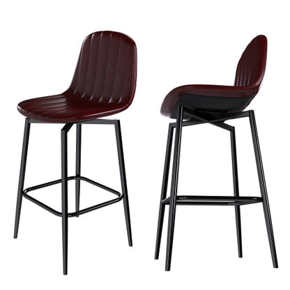 Modern Bar Stools with Swivel Mechanism, PU Padded Seats with Back Support & Metal Legs ¨C Ideal for Kitchen Islands, Home Bars, Commercial Bars, Dark Brown(Set of 2)