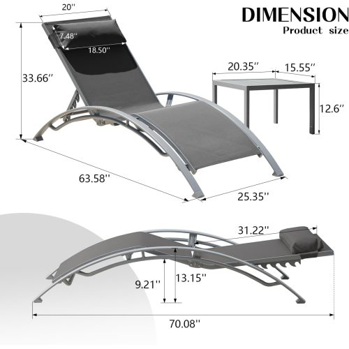 Pool Lounge Chairs Set of 3-Dark Grey (2 Lounge Chairs+1 Table)