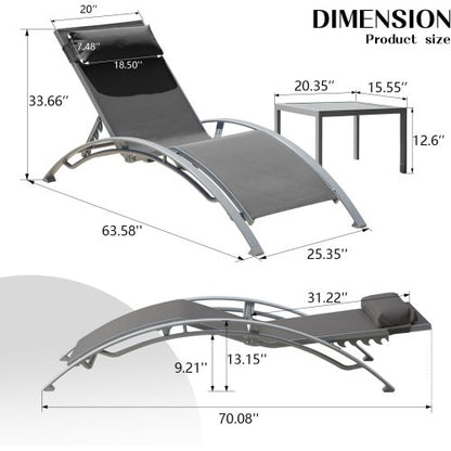 Pool Lounge Chairs Set of 3-Dark Grey (2 Lounge Chairs+1 Table)