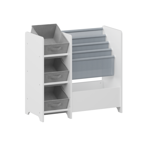 White 4-Tier Kids Bookshelf With 3 Collapsible Fabric Drawers Multi-Functional Toy Book Storage Organizer
