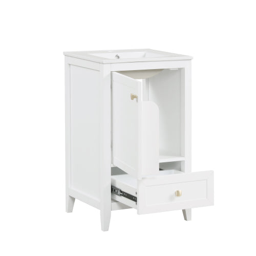 20" Bathroom Vanity with Sink, Bathroom Cabinet with Soft Closing Door, Storage Rack and A Drawer, White