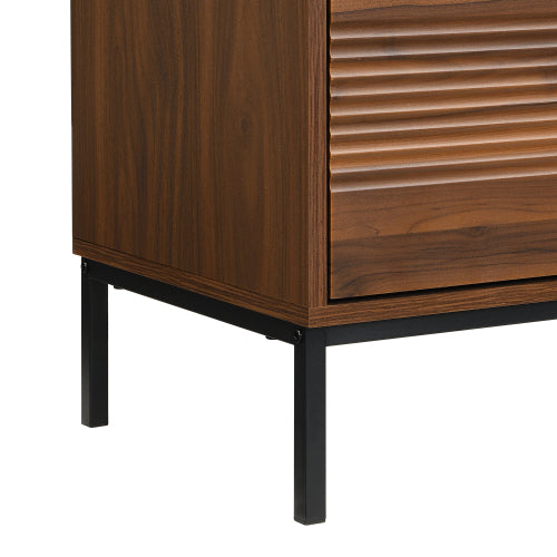 Modern 75 Inch TV Stand with Sliding Doors Walnut Media Console