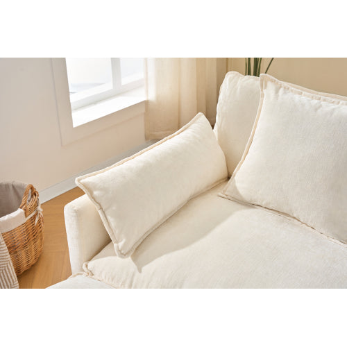 39.4 inch  Beige Chenille Modern Accent Chair with Ottoman, Solid Wood Frame