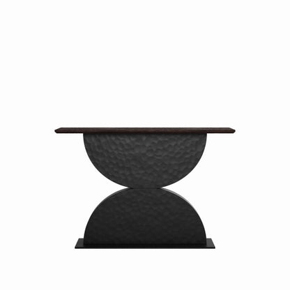47 inchDouble Semi-Circles 3d Hammer-Shaped Texture Base Wood Console Table With Led Light Entryway Table Modern Console Table,Sofa Console Tables For Living Room