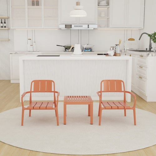 Holiday- 2-Piece PP Single-Seater Chairs + Coffee Table Set – Indoor/Outdoor Multi-Purpose Furniture for Living Room,Balcony,Beach (No Assembly Chairs, Easy Setup Table) – Polypropylene, Apricot Brown