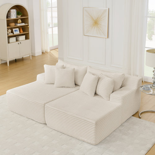 Beige Velvet Compressed TwoSeater Lazy Lounge Sofa,No Assembly