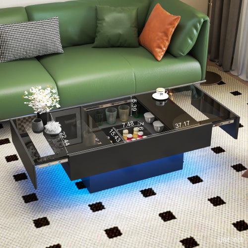 Extendable Coffee Table with Sliding Top & Hidden Storage, Wooden Center Table