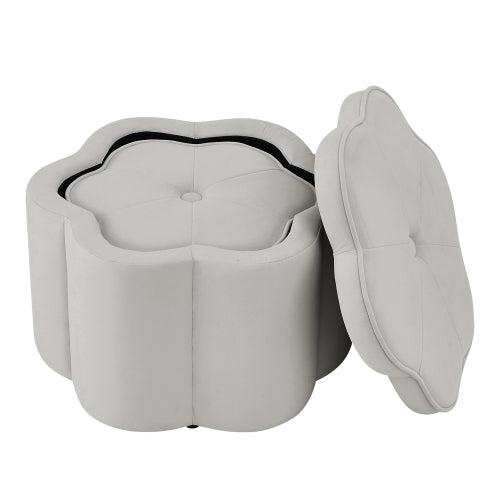 Set of 2 Gray Velvet Flower Shaped Nesting Storage Ottoman, 6-Petal Petal Upholstered Foot Stool for Living Room & Entryway
