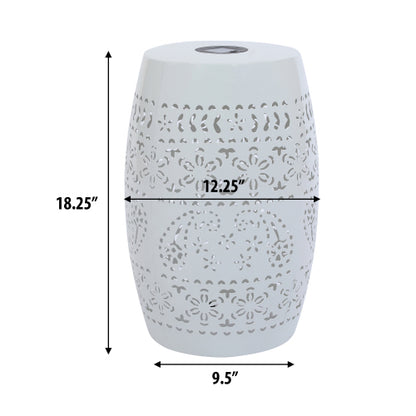 Solar Side Table with Built-in Solar Battery,Stunning Flower Pattern at Night,Eco-Friendly and Energy Efficient Outdoor Furniture Ideal,for Patios Gardens and Backyards(White)