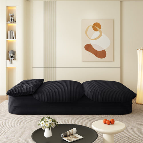 78.7-Inch Black Convertible Corduroy Sleeper Floor Sofa-Bed with Zip-On Blanket & 2 Pillows No-Assembly