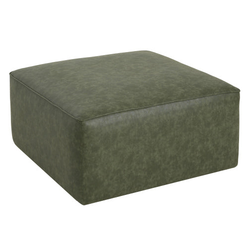 Green Square PU Leather Modular Sectional Ottoman, Pocket Coil Cushion Footrest for Contemporary Sofa Sets