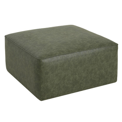 Green Square PU Leather Modular Sectional Ottoman, Pocket Coil Cushion Footrest for Contemporary Sofa Sets