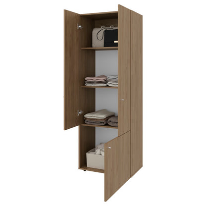 3-Door Tall Wardrobe Cabinet with 4 Shelves – Freestanding Storage Armoire for Bedroom or Entryway, Natural Oak