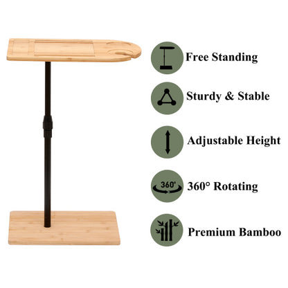 Height Adjustable C-Shaped Bamboo Side Table