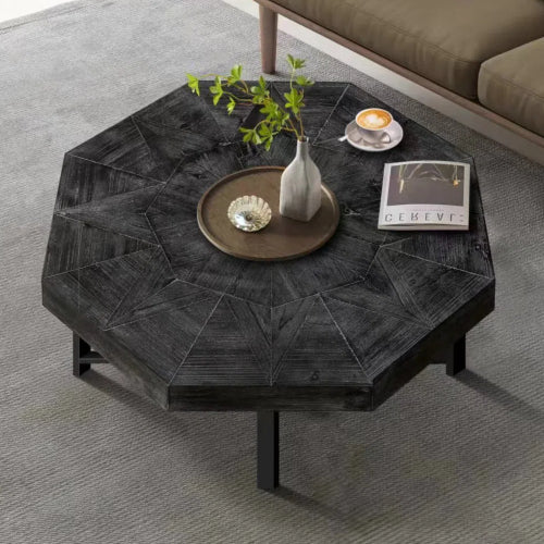 30 Inch Octagonal Patchwork Coffee Table, Antique Black