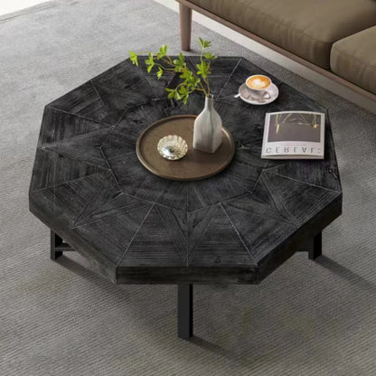 30 Inch Octagonal Patchwork Coffee Table, Antique Black