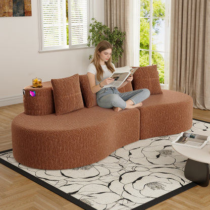 Modern Half-Moon Curved 3-Seat Modular Chenille Sofa No-Assembly for Living-Room Office Apartment