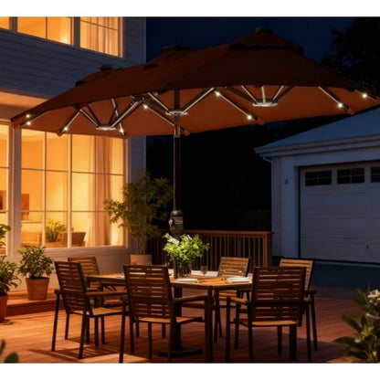Spacious Outdoor Umbrella,Double-sided Outdoor Patio Umbrella,with Solar Lights and Base,Dining Table Umbrella Push Button Tilt