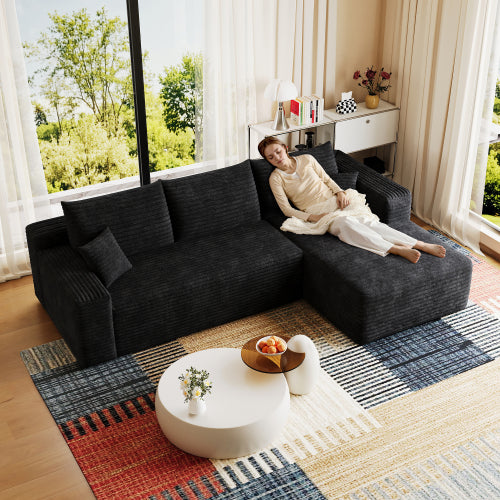 95" Cloud Sectional Sofa,Modern Minimalist Upholstered Couches, Comfort U Shaped Sofa for Living Room,Deep Seat Corner Couch,No Assembly Required,Black (Plush Corduroy Fabric)