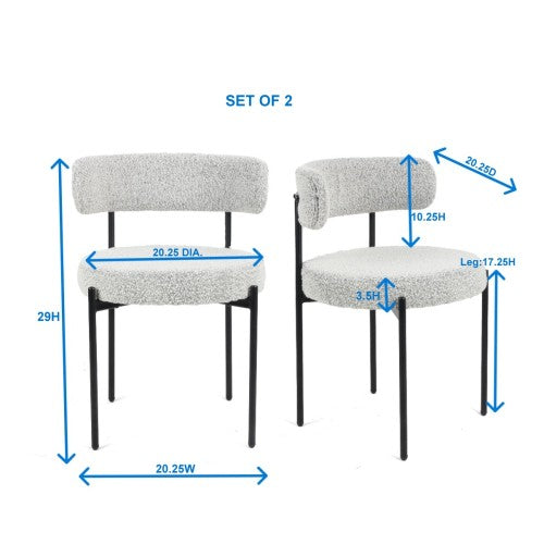3-Piece Round Dining Set with Trestle Table and Boucle Chairs