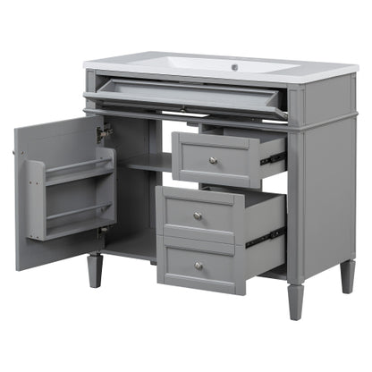 36'' Bathroom Vanity with Top Sink, Modern Bathroom Storage Cabinet with 2 Drawers and a Tip-out Drawer, Single Sink Bathroom Vanity